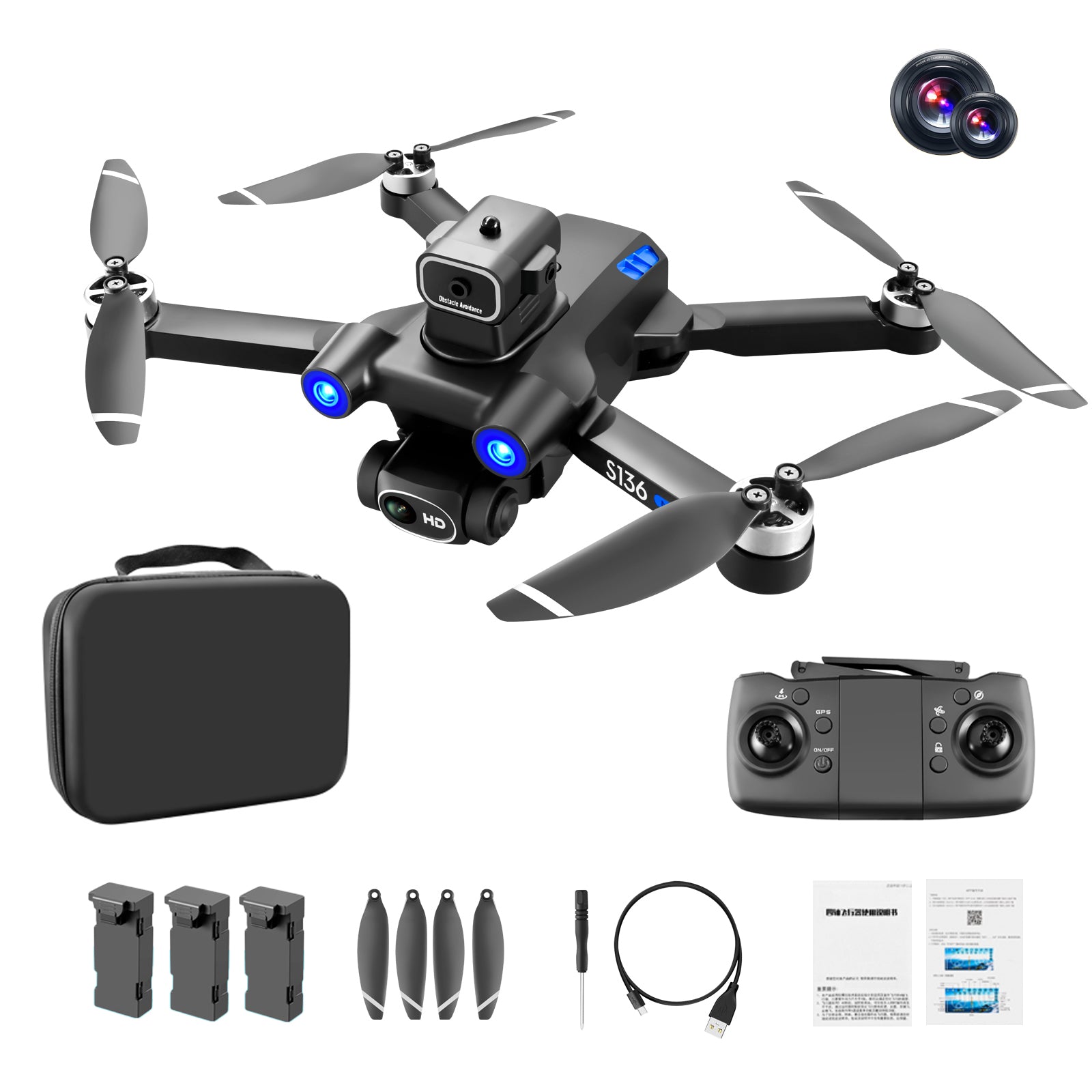 S136 Mini Brushless GPS Drone Infrared Obstacle Avoidance RC Aircraft with Headless Mode 3 Batteries S136 Mini Brushless GPS Drone Infrared Obstacle Avoidance RC Aircraft with Headless Mode 3 Batteries